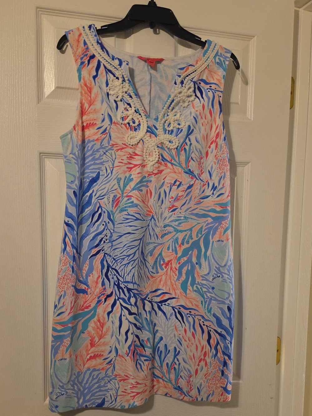 Lilly Pulitzer Coral, Blue & Mint Sleeveless Embroidered Shift Dress